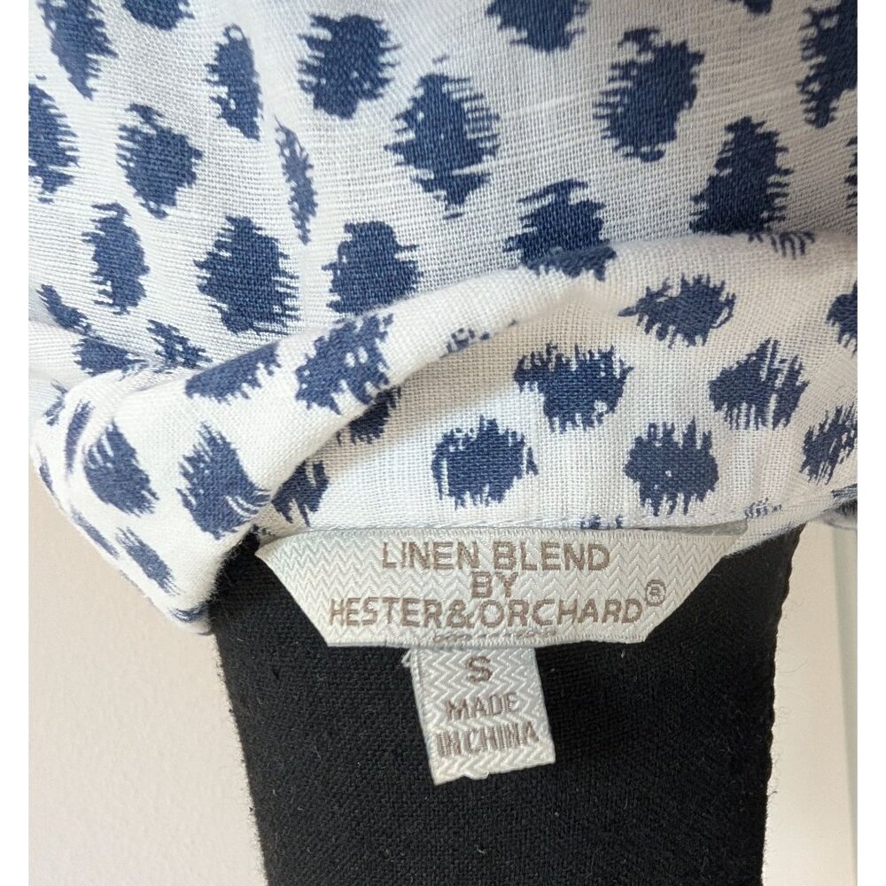 Hester & Orchard White & Blue Polka Dot Linen Blend Button-Up Shirt - Small - Picture 4 of 10